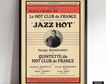 Django Reinhardt - Stephane Grappelli jazz poster - Quintet of the Hot Club of France - Paris - 1934