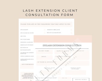 Lash Extension Client Consultation Form - Download & Print - Client Record Appointment Spa Forms Salon Beauty Intake