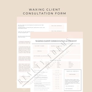 Waxing Client Consultation Form - Download & Print - Client Record Appointment Spa Forms Salon Beauty Intake