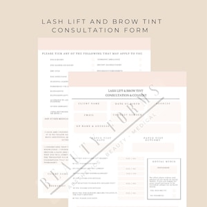 Wimpern Lift und Brow Tint Kundenberatungsformular - Herunterladen & Drucken - Kundenakte Termin Spa Salon Beauty