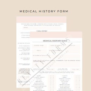 Medical History Form - Customisable Colour - Download & Print - Client Record Appointment Spa Forms Salon Beauty