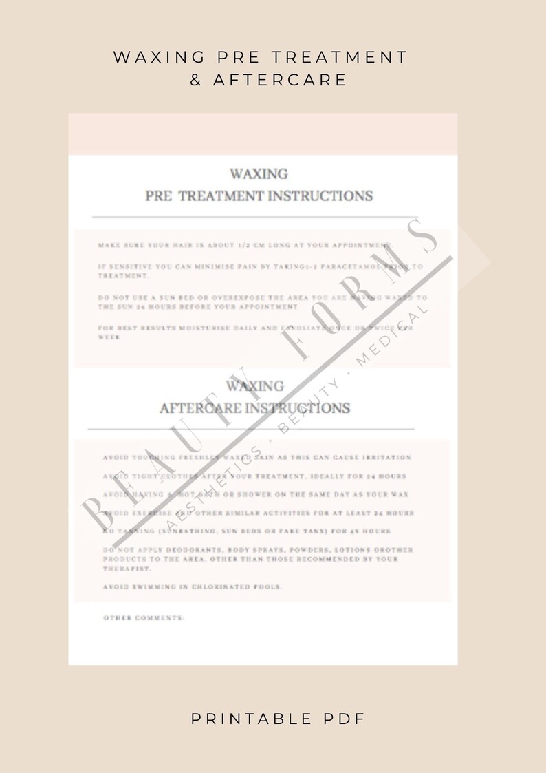 Waxing Aftercare / Pre Treatment Instructions Download & Print Etsy