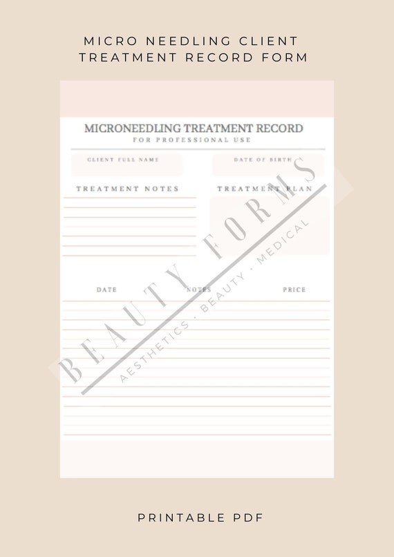 Microneedling Client Treatment Record Form Download & Print - Etsy