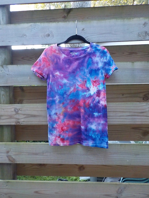 red blue and purple tie dye shirt