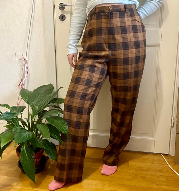 Soviet Vintage 90s Long Checkered Pants, Retro 80… - image 3