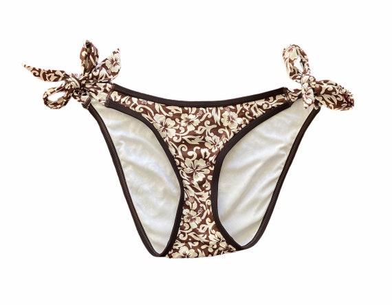 Vintage Y2K Bikini Hibiscus Brown White Tropical … - image 3