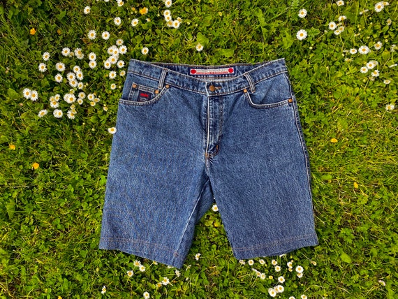 High waisted knee length denim shorts 2025