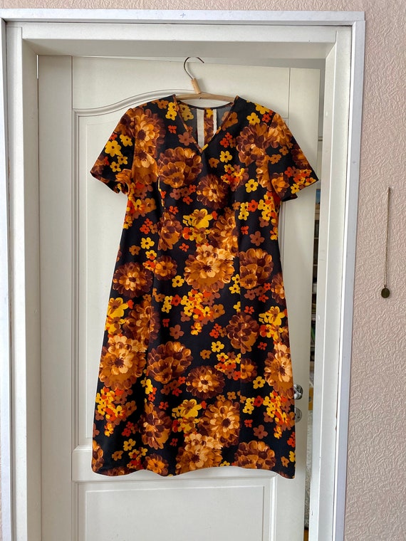 Soviet Vintage 60s Floral Dress, Plus Size Retro … - image 1