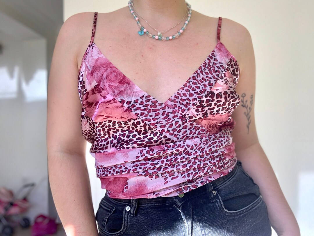 Plus Size Vintage Y2K Pink Cami Top, Animal Print Mesh Lettuce Hem Women's  Flowy Cute Leopard Print Dainty Sleeveless 90s 00s Fashion. -  Australia