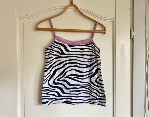 Vintage Y2K Cami Top, Plus Size Women's Zebra Bla… - image 1