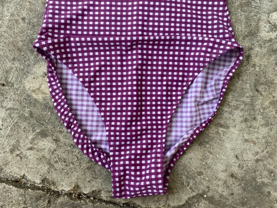 90s Swimsuit Purple White Checkered Print Vintage… - image 4