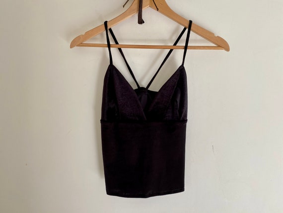 Vintage 90s Velvet Top, Retro Y2K Shiny Black Dis… - image 2