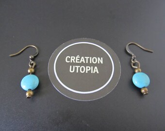 Boucles d'oreilles perles turquoise et perles laiton antique