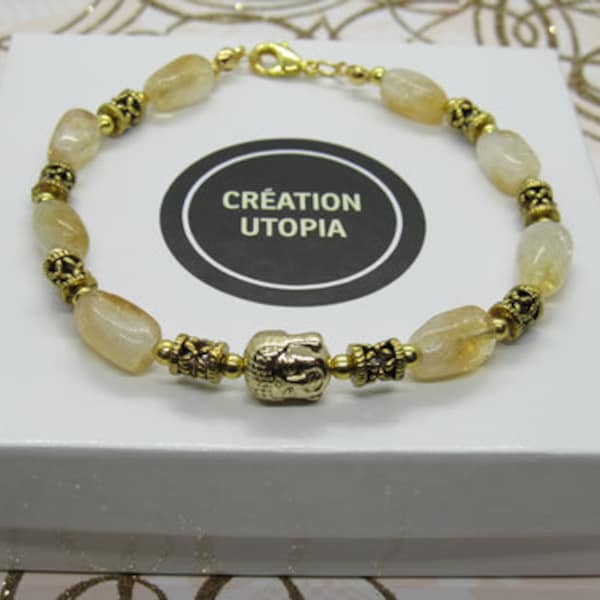 Bracelet pierre citrine et perles or avec perle Bouddha or