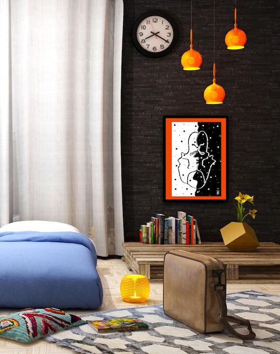 Black And White Modern Wall Art Abstract Wall Art Kiss Wall Etsy