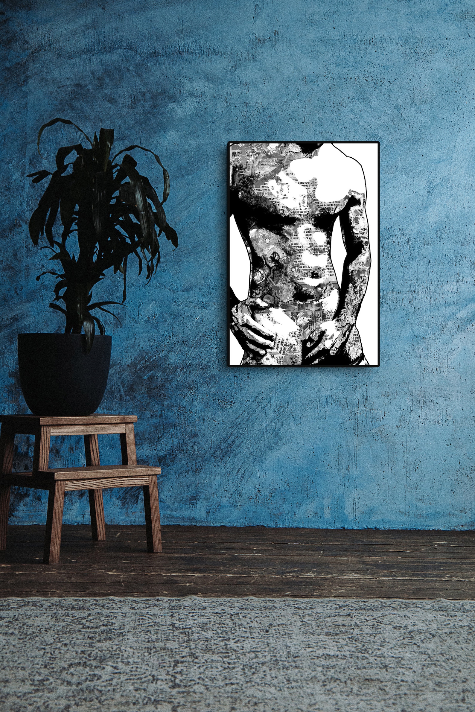 Art de mur noir et blanc nu noir et blanc art nu masculin de Etsy