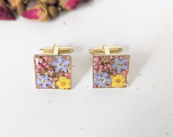 Real Forget Me Not Resin Cufflinks, Flower Garden Cufflinks, Handmade Gift for Him, Wedding Groomsmen Gift, Father's Day Gift