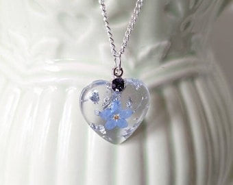 Real Forget Me Not Floral Resin Necklace, Botanical Jewellery, Real Pressed Flowers, Bridesmaid Gift, Handmade Gift for Her