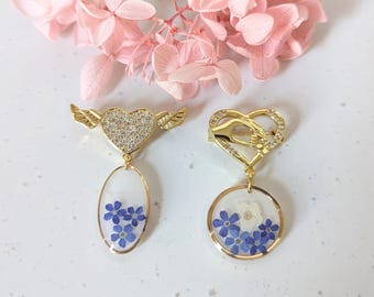 Real Forget Me Not Flower Resin Brooch, Gold Plated Pin, Handmade Botanical Jewellery