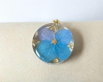 Real Blue Hydrangea Flower Resin Necklace, Preserved Flower Pendant, Handmade Gift for Her, Nature Lovers Gift