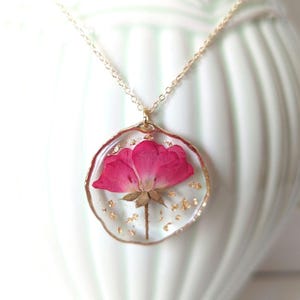 Real Pressed Rose Rustic Necklace,  Red Rosebud Necklace, Handmade Gift for Her, 24K Gold Plated Chain, Resin Jewellery, Botanical Necklace