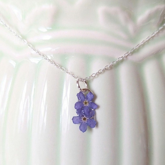 Sterling Silver Forget Me Not Flower Dainty Heart Necklace, Real Pressed  Flower Pendant, Resin Jewellery, Handmade Gift for Her, Minimalist