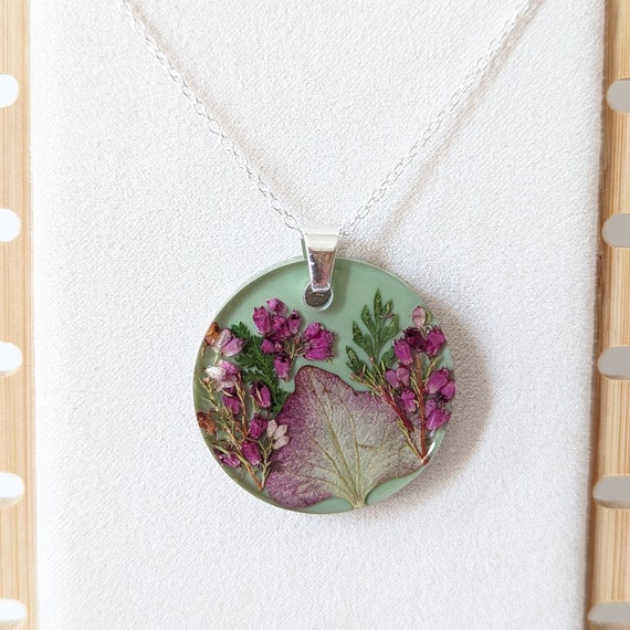 Parure Bijou Fleurs Pressées - Collier Pendentif Avec Vraies Fleurs