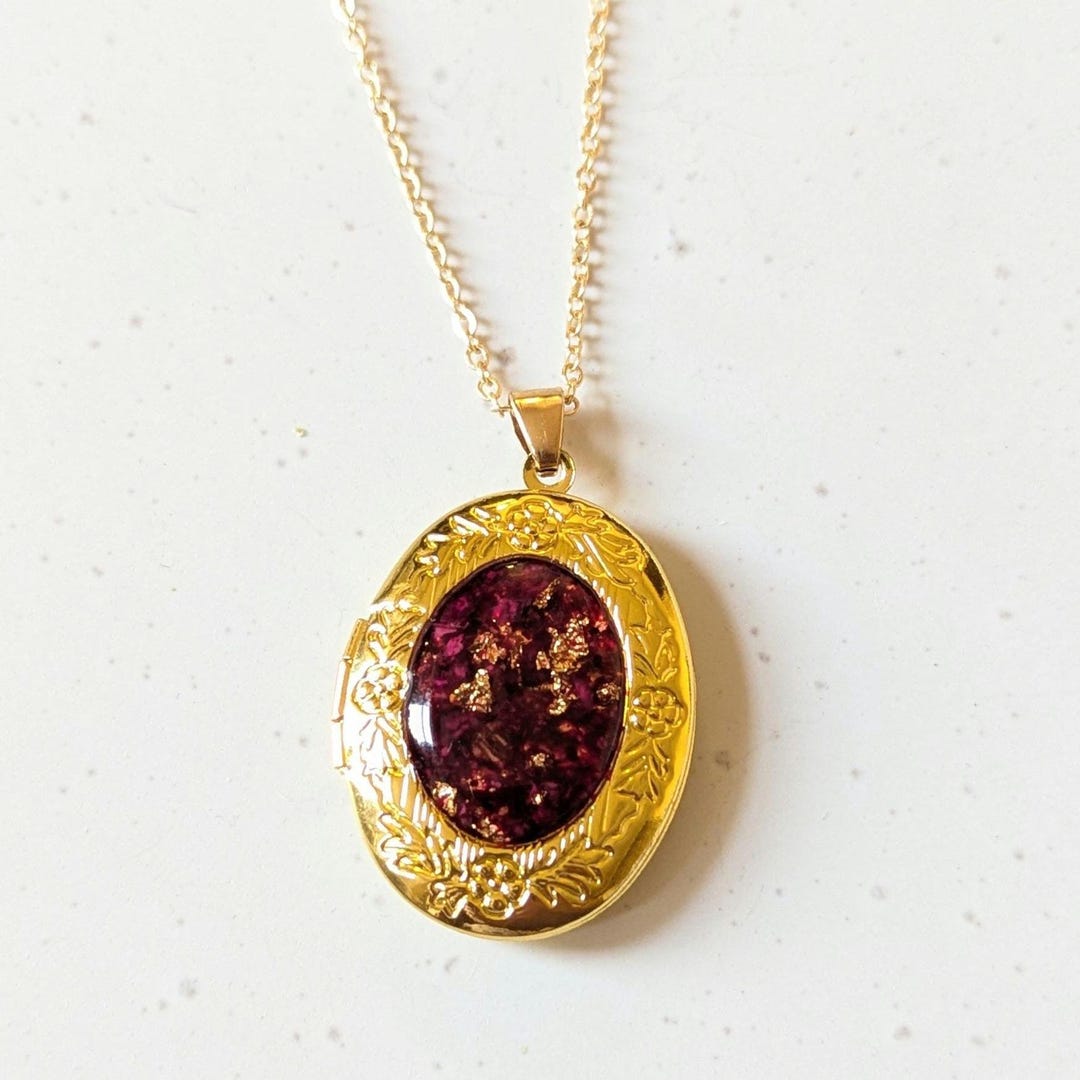 Small Photo Locket Crushed Rose Petal Small Photo Locket Pendant, Red Rose Resin Photo ...