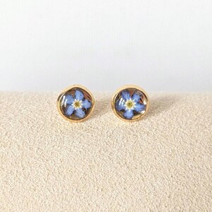 Blue Forget Me Not Stud Earrings, Real Pressed Flower Earrings, Handmade Gift for Her, Dainty Flower Studs