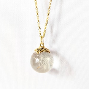 Make a Wish Dandelion Sphere Necklace, Dandelion Seed Pendant, Handmade Gift for Her, Terrarium Resin Jewellery, Boho Necklace