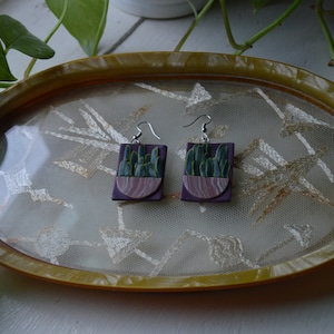 Purple Snake Plant Potted Plant Polymer Clay Dangle Earrings