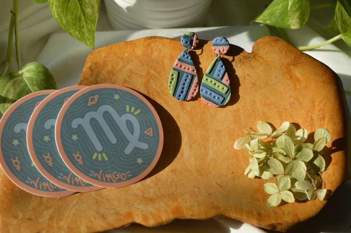 Jungfrau Petrol Koralle Kalk und blau gemustert Polymer Clay | Etsy