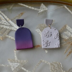 Barlow and Bear Pink Purple Ombre and White Flower Polymer Clay Drop Earrings