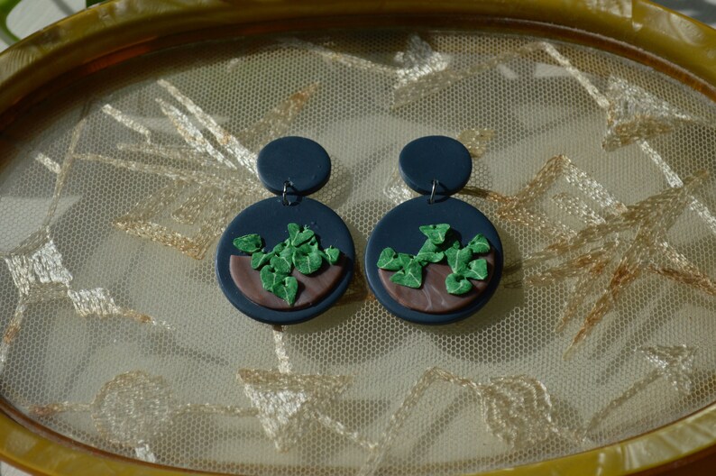 Pothos Potted Plant Polymer Clay Drop Earrings