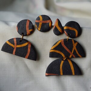 Black Gold Pink Sparkle Squiggle Polymer Clay Earrings