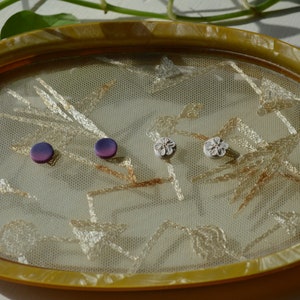 Barlow and Bear Pink Purple Ombre and White Flower Polymer Clay Stud Earrings