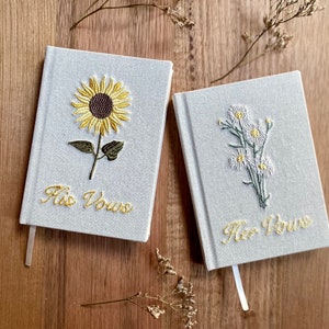 Embroidered Vow Book With Floral Design - His/Her/Their/Our Vows - A6 - Hardcover - Blank Pages