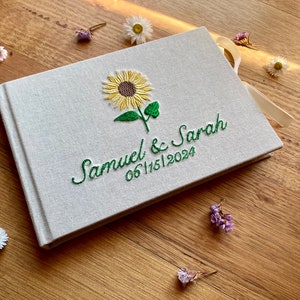 Personalised Embroidered Guestbook/Memory Book Minimalist Flower Design A5 Hardcover With Ribbon Tie Closure image 4