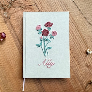 A5 Personalised Journal With Floral Embroidery Hardcover Notebook Blank Pages image 6