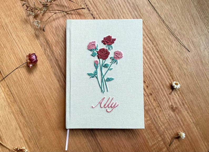 A5 Personalised Journal With Floral Embroidery Hardcover Notebook Blank Pages image 6