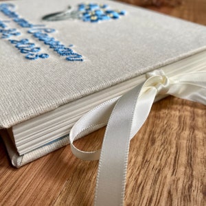 Personalised Embroidered Guestbook/Memory Book Minimalist Flower Design A5 Hardcover With Ribbon Tie Closure image 2