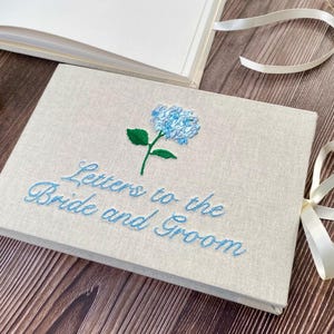 Personalised Embroidered Guestbook/Memory Book, Minimalist Flower Design, Hardcover With Ribbon Tie Closure - Keepsake for Weddings