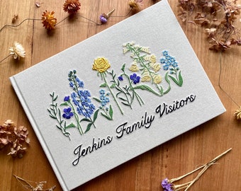 A4 Flower Garden Guestbook/Memory Book, Embroidered Hardcover Scrapbook with Blank Pages, Designs 1-8