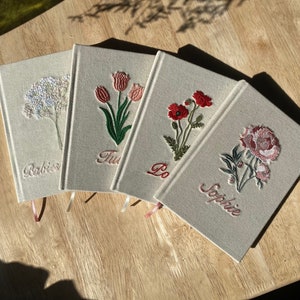 A5 Personalised Journal With Floral Embroidery - Hardcover Notebook - Blank Pages