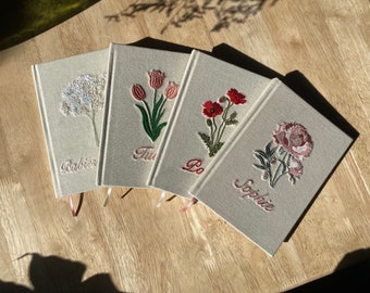 A5 Personalised Journal With Floral Embroidery - Hardcover Notebook - Blank Pages