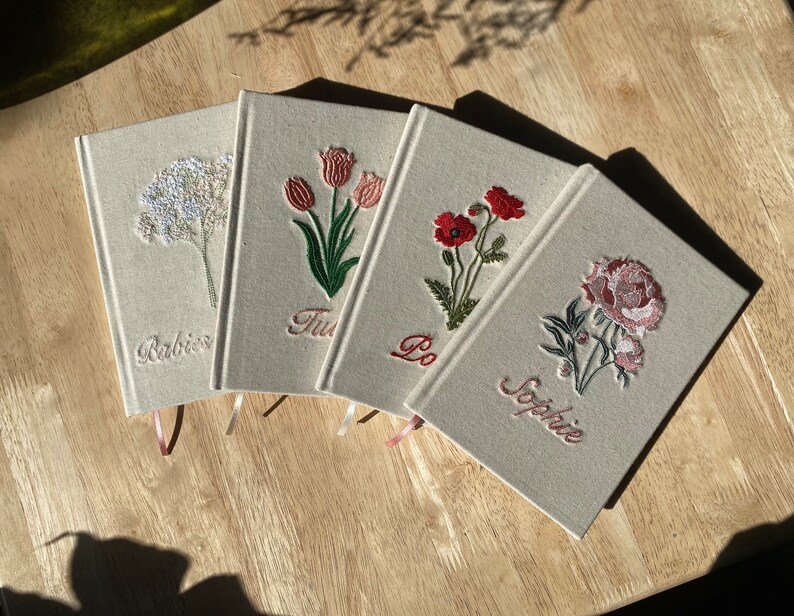 A5 Personalised Journal With Floral Embroidery Hardcover Notebook Blank Pages image 1