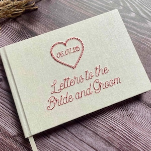 Álbum de recortes personalizado con corazón de amor bordado en rojo - Libro de firmas de boda de tapa dura - Cartas a los novios