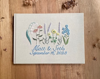 A4 Personalised  Embroidered Guestbook/Memory Book - Wildflower Garden Design - Hardcover - Blank Pages