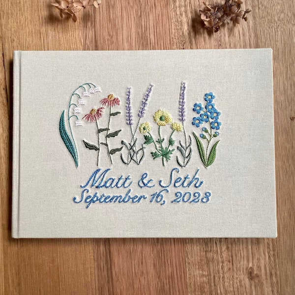 A4 Personalised  Embroidered Guestbook/Memory Book - Wildflower Garden Design - Hardcover - Blank Pages