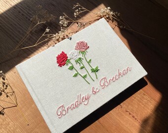 A5 Embroidered Guestbook/Memory Book - Three Roses Design - Hardcover Scrapbook with Blank Pages